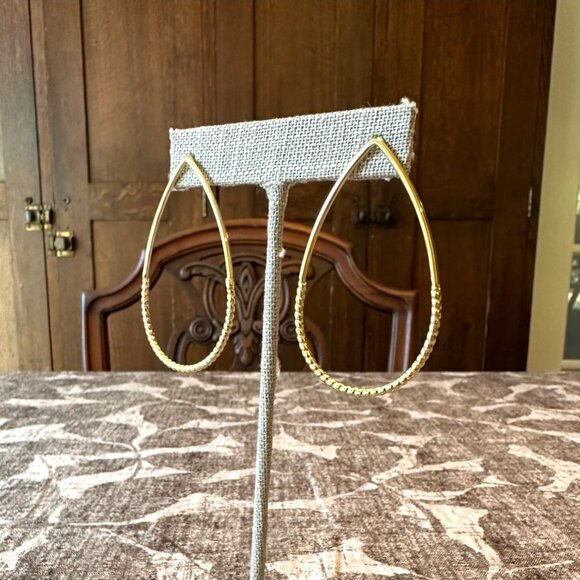 Gold-Tone Teardrop Hoop Earrings With Textured Detail By Park Lane Jewelry - Picture 8 of 9